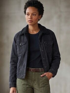 NWT Hoodlamb By Hemp Tailor Black Sherpa Lined Denim Jacket Size Small